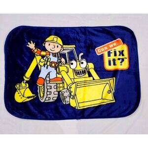 VTG Bob the Builder Blanket Kids Blue Scoop Can We Fix It Plush Throw